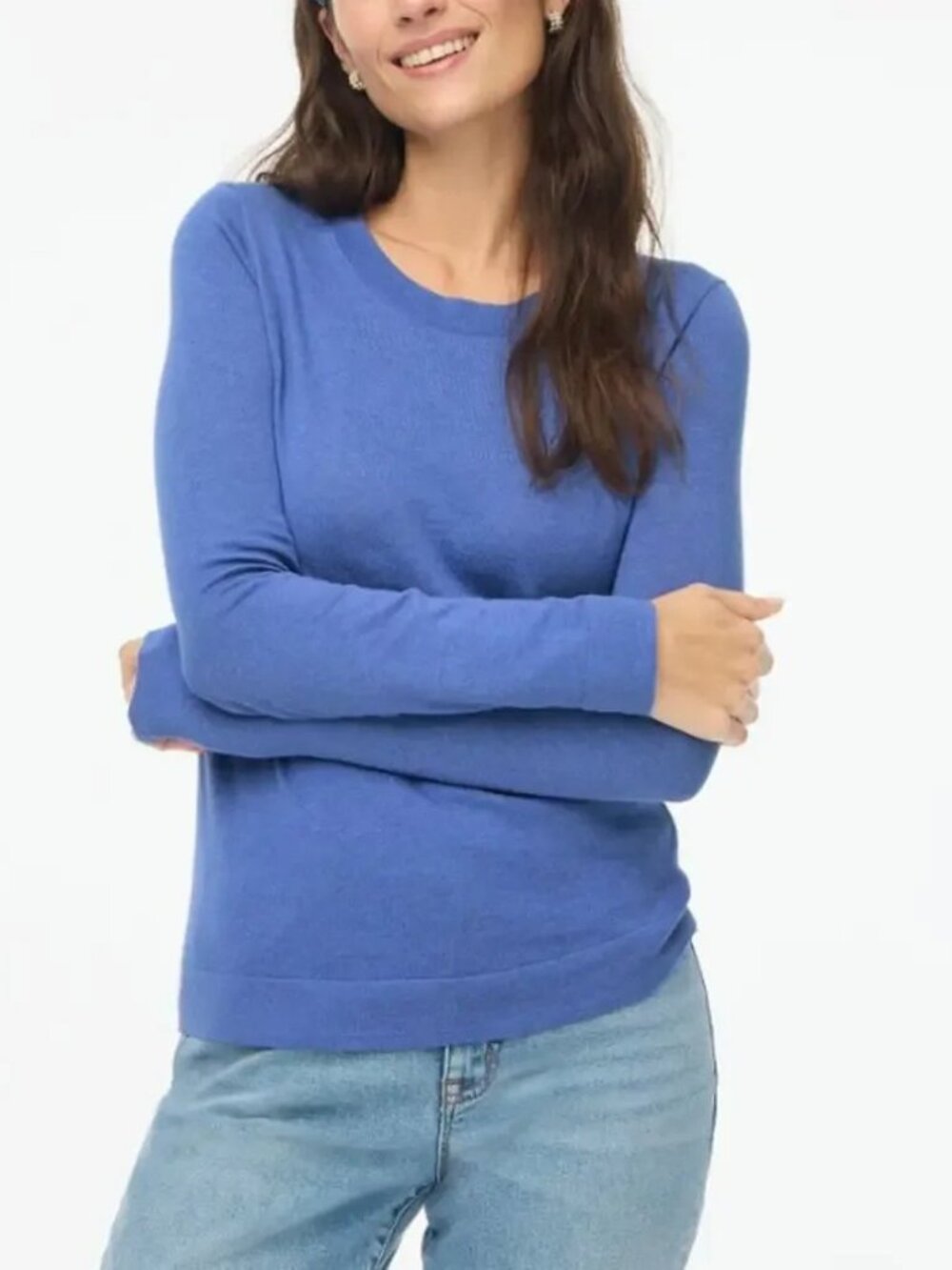 J CREW Cotton Crew Neck Teddie Sweater MEDIUM Blue NWT